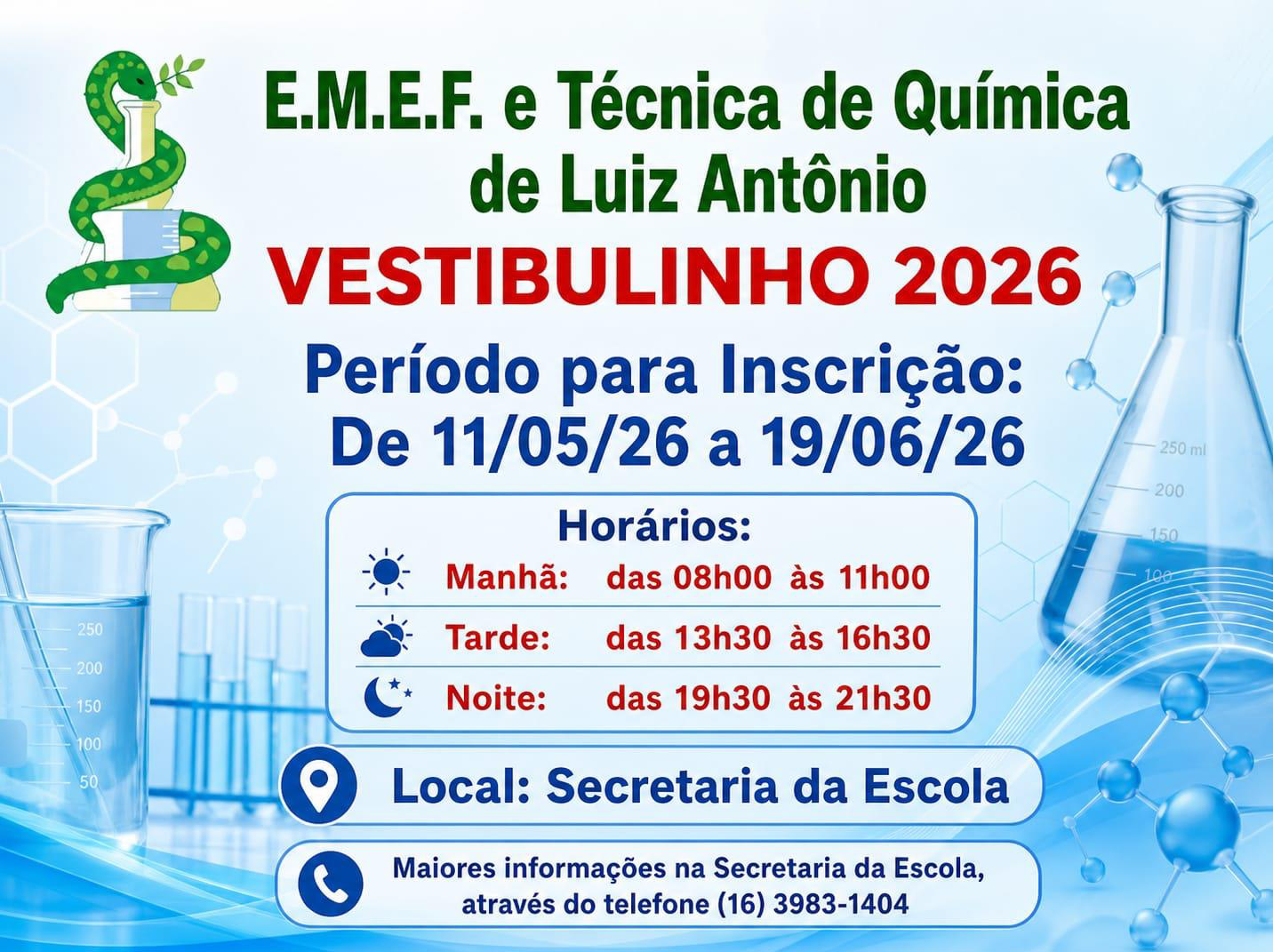 Inscrições Abertas: E.M.E.F. e Técnica de Química de Luiz Antônio Convoca Novos Alunos para o Vestibulinho 2026